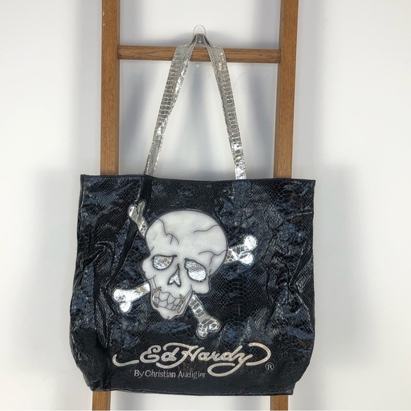 Vintage Ed Hardy Black Skull Y2K Tote Bag - Picture 3 of 8